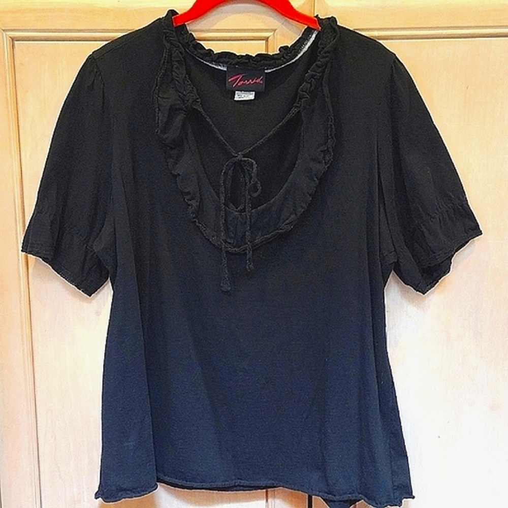 🔥Vintage TORRID Black Tie Neck Ruffled Top